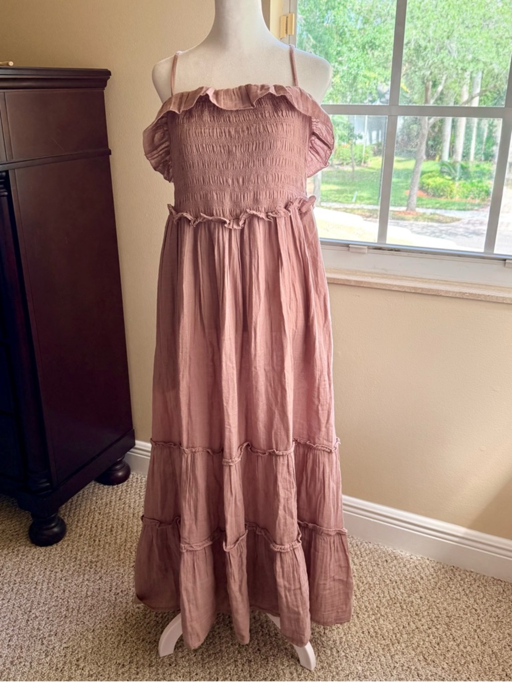 Zara Smocked Tiered Maxi Dress Medium